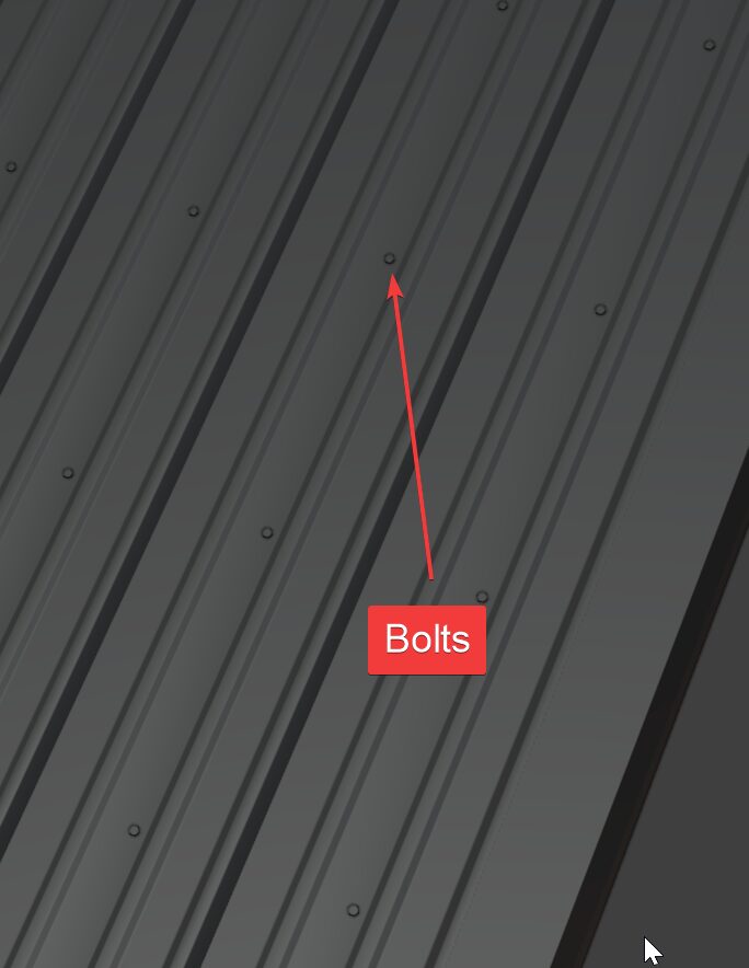 Rows of bolts procedurally placed across metal roof panels