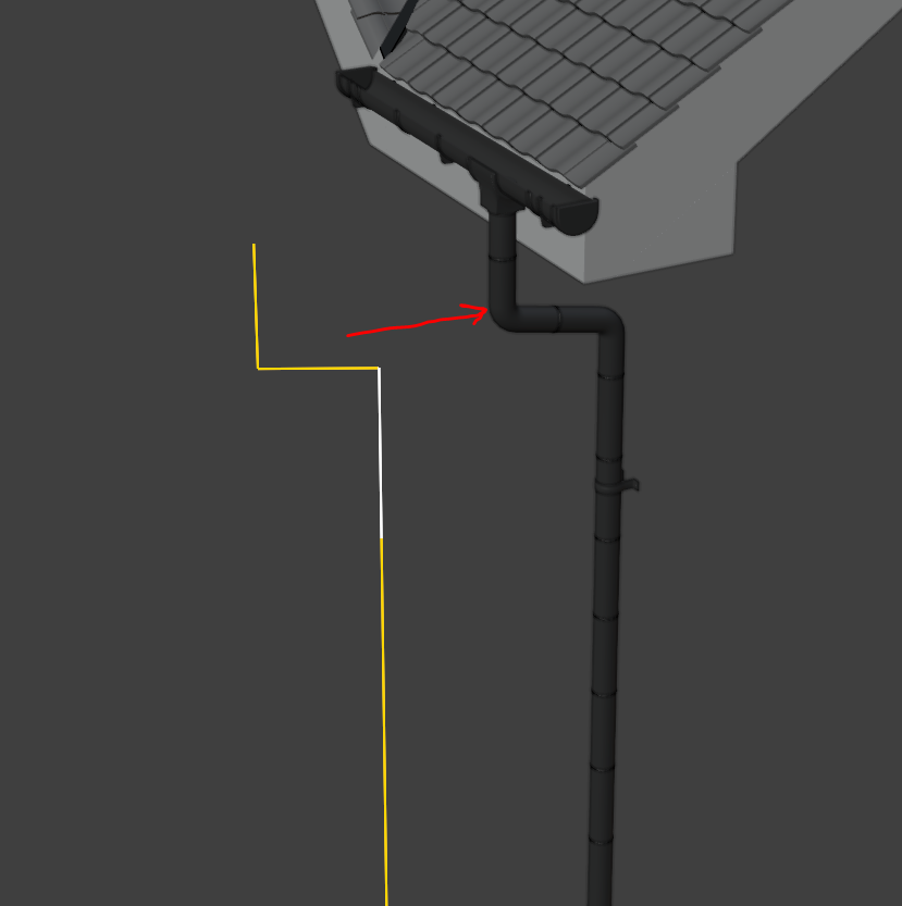 A standalone vertical edge generating a downpipe that snaps to the roof