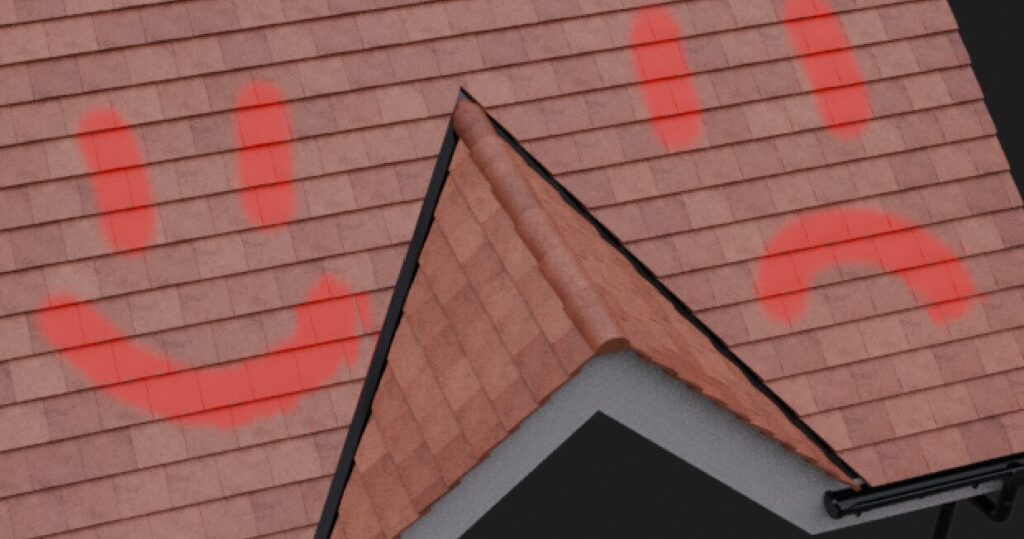 Final render of a roof with a painted mask blended into the tile material