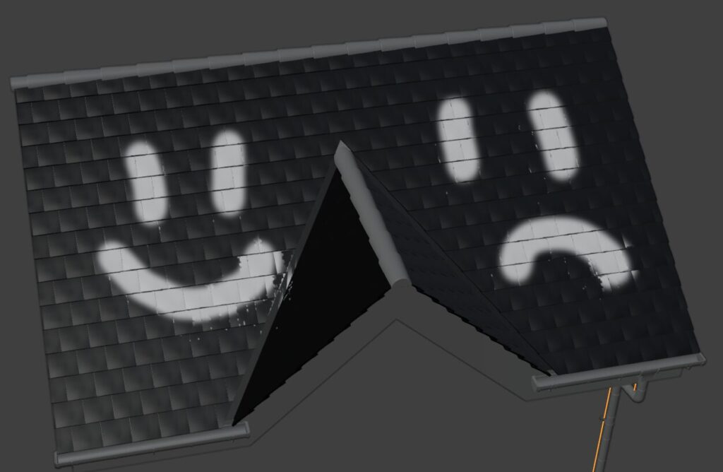 Painting strokes directly onto the roof surface in Texture Paint mode.