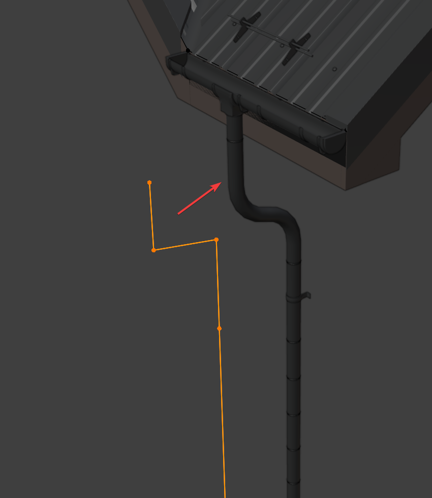 A standalone vertical edge generating a downpipe on a metal panel roof.