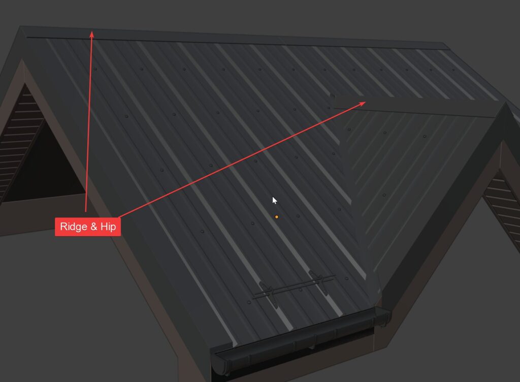 Two metal ridge pieces running along the top of a panel roof.