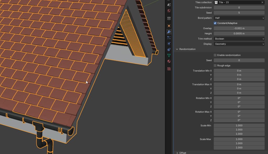 The randomization section of the modifier with minimum and maximum ranges for tile variation.