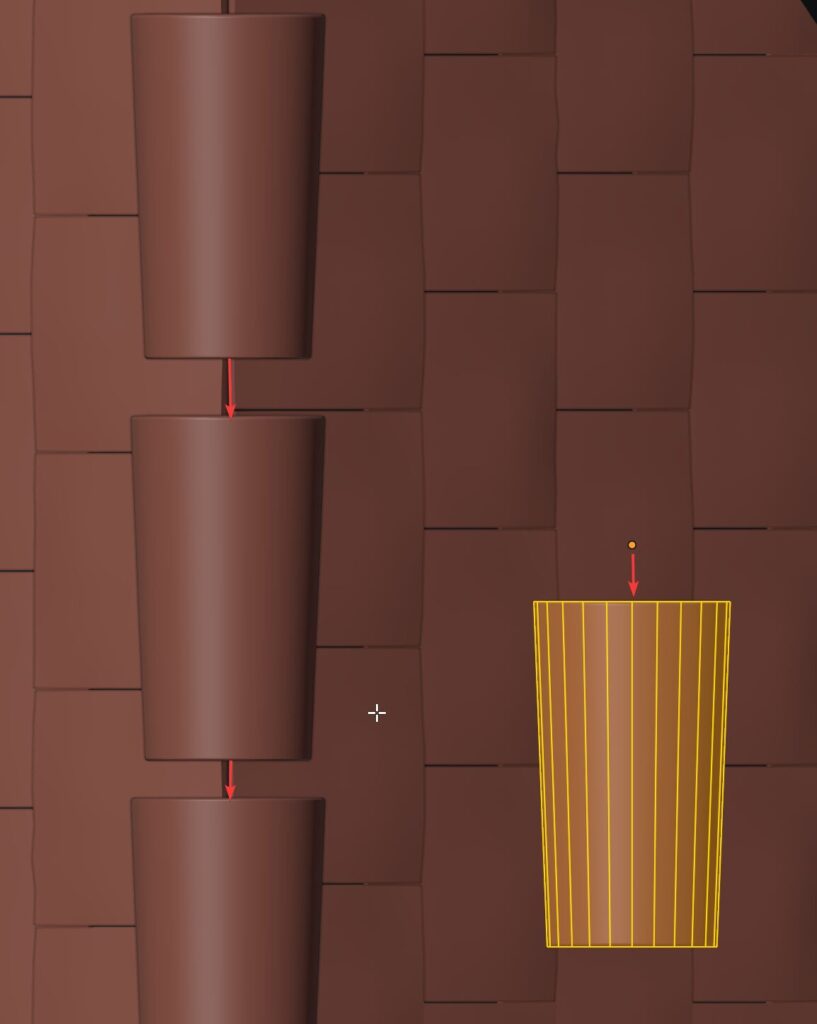 A ridge being scaled in Edit Mode while its origin stays fixed.