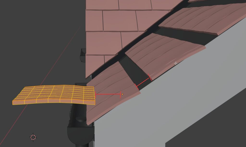 A roof with visible gaps between tile rows caused by a tile origin point placed outside the tile.