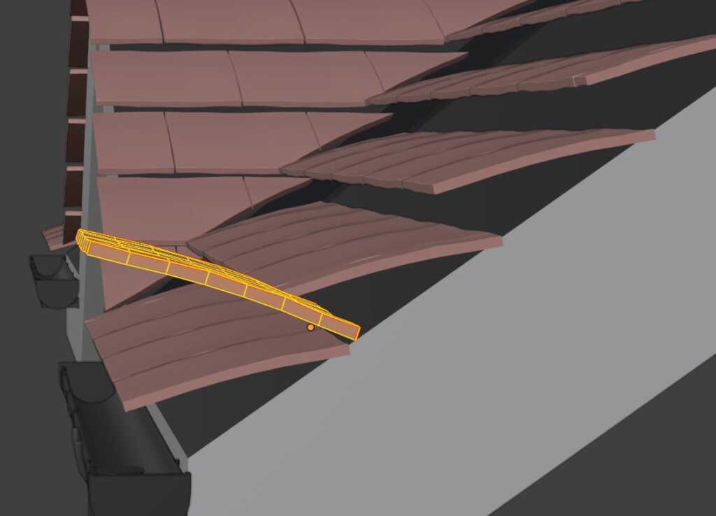 A tile rotated in Edit Mode, with every generated tile on the roof rotating to match.