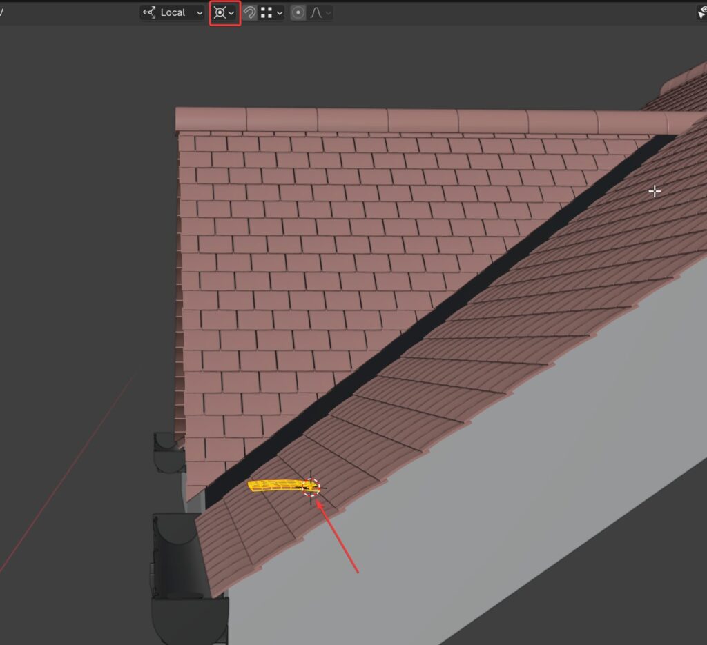 Scaling a tile in Edit Mode around the 3D cursor so the instances resize while keeping their overlap.