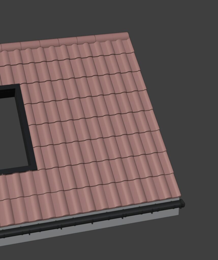Tile roof edge cut cleanly by the boolean trim method